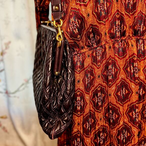 Marc Jacobs Plum Quilted Elastic MINA Stam Bag Kiss Lock Frame Purse Shoulder - Picture 14 of 16